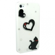 iPhone4・4S専用ケース　白　黒ネコと小雪