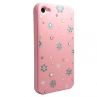 iPhone4・4S専用ケース　桃　雪の結晶