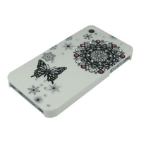 iPhone4・4S専用ケース　白　黒レース&銀蝶