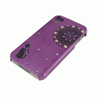iPhone4・4S専用ケース　紫　黒レース&黒ネコヒゲ、ハナレ